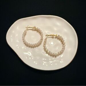 Gold and Pearl Hoop Earrings